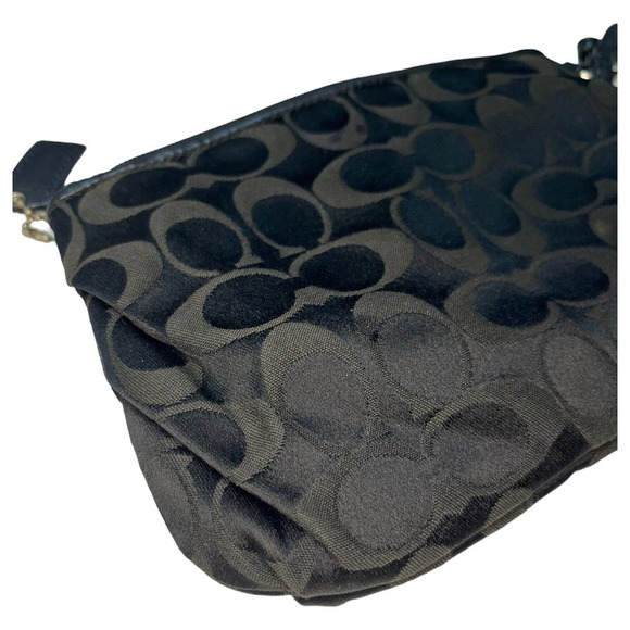 Coach Wristlet Womens Signature Monogram Fabric Zip Closure Black Gray/Green - Picture 9 of 13